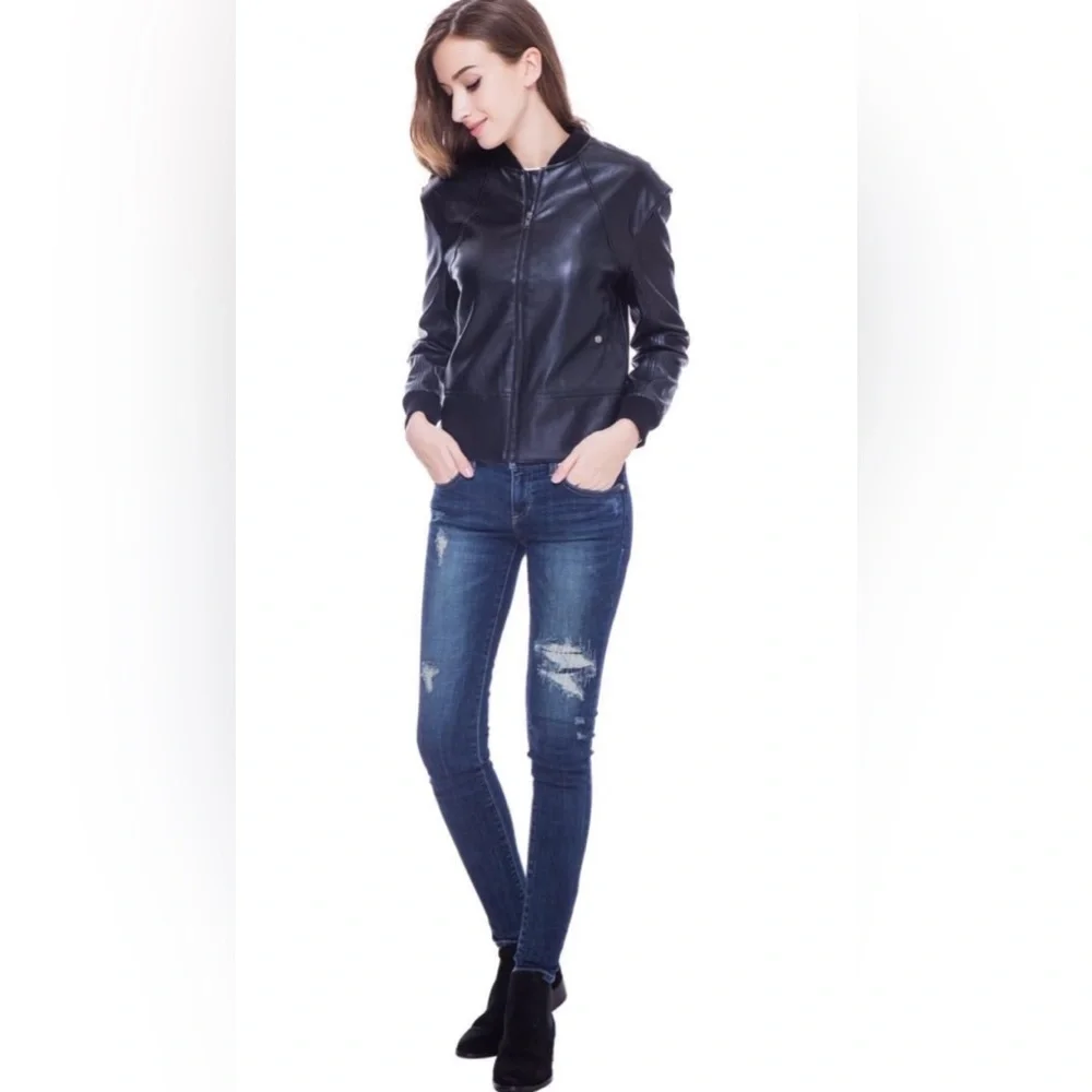 Guess Black Faux Leather Bomber Jacket - Picture 6 of 7